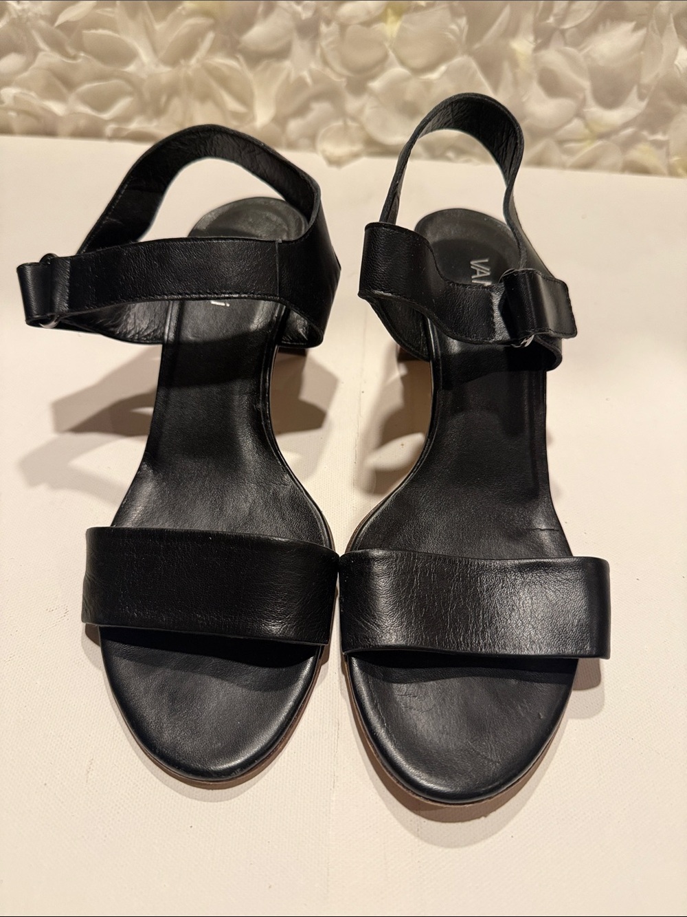 Vaneli Black Leather Open-Toe Slingback Heels
